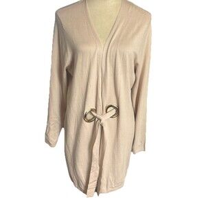 Cocobleu Tie Front Longline Cardigan Womens Large Oatmeal Minimalist Career